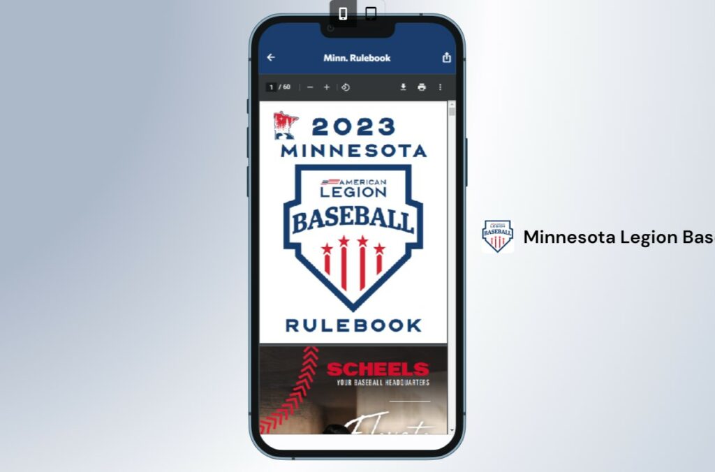 Image of Minnesota American Legion Baseball app on a mobile phone