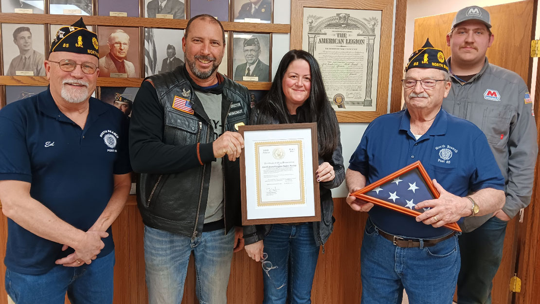 Go to North Branch Post 85 presents flag from Pearl Harbor
